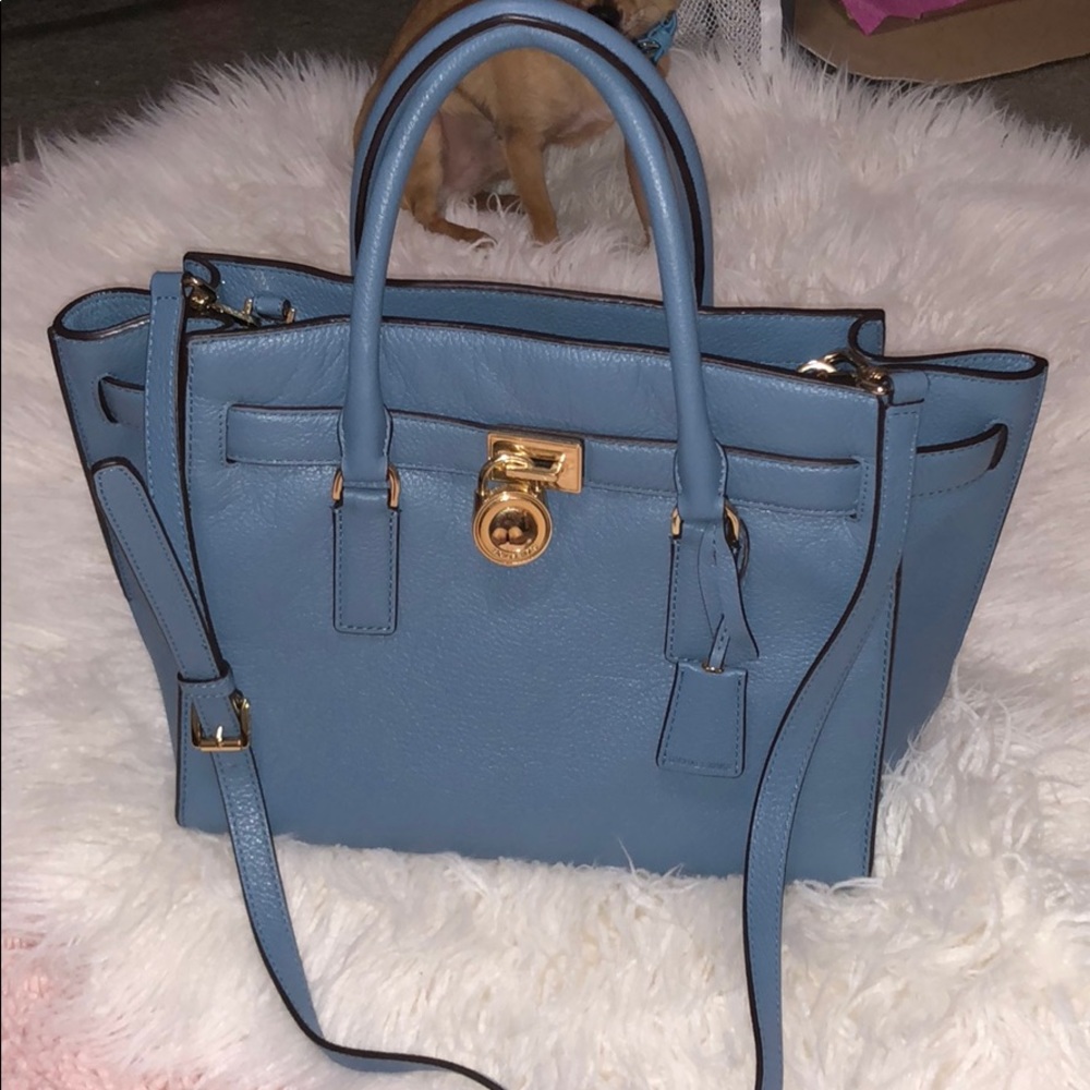 Michael kors purse baby blue handbag over shoulder